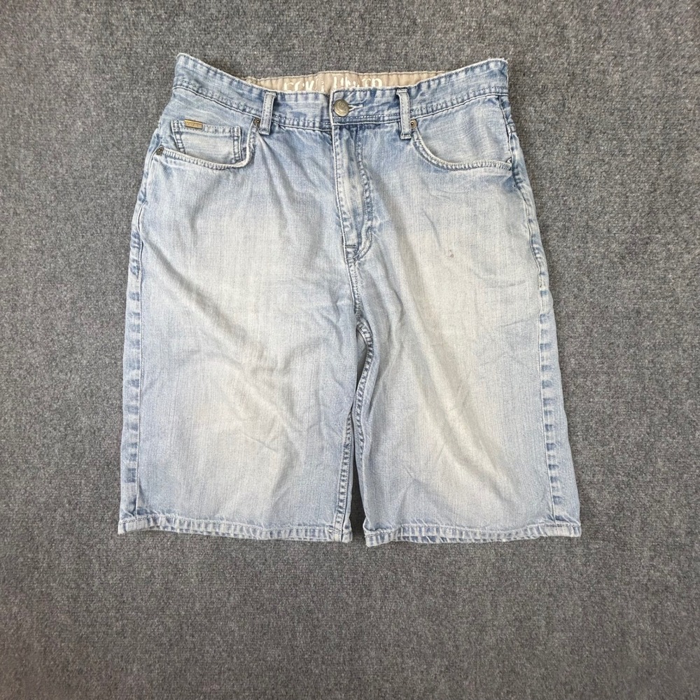 Ecko Unltd Mens‎ Denim Shorts Light Wash Embroidered Baggy Jean Shorts Size 36